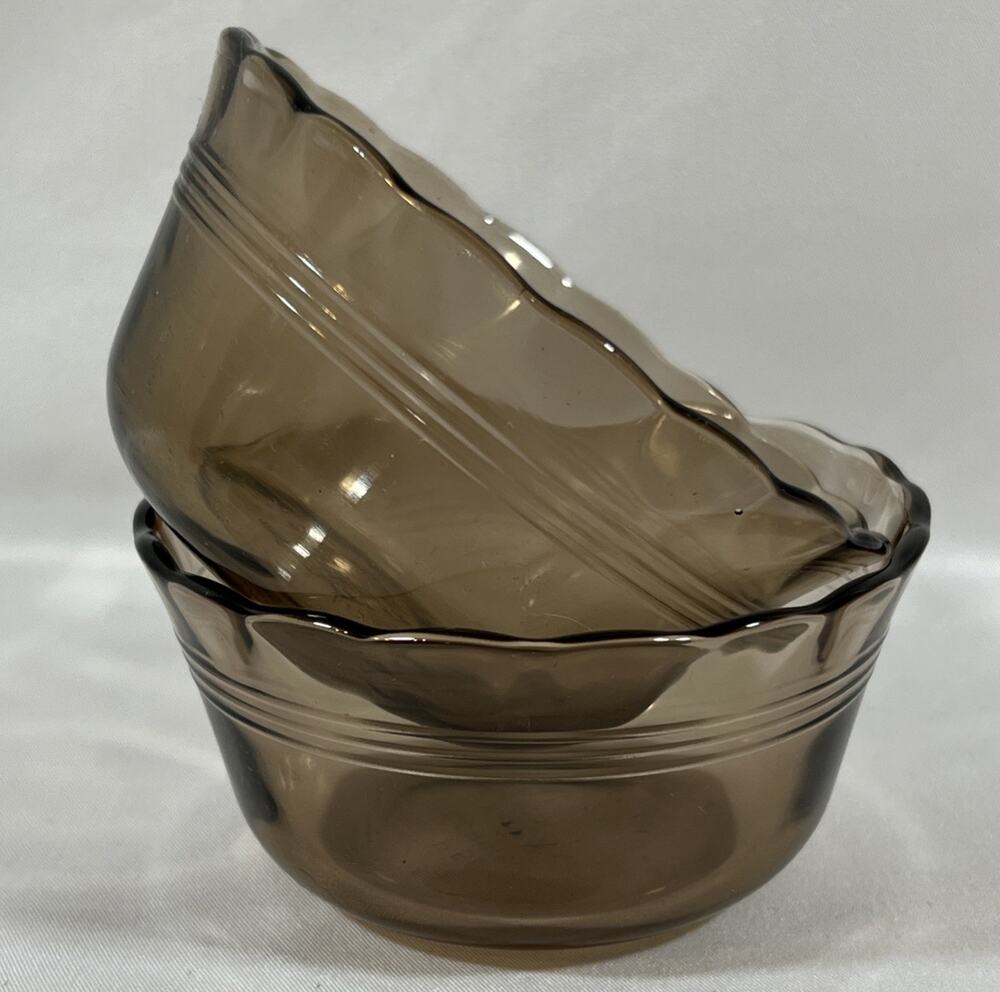 Vintage Set of 2 PYREX Smoke Glass Custard Cups Small Bowls 6oz Corning USA #463